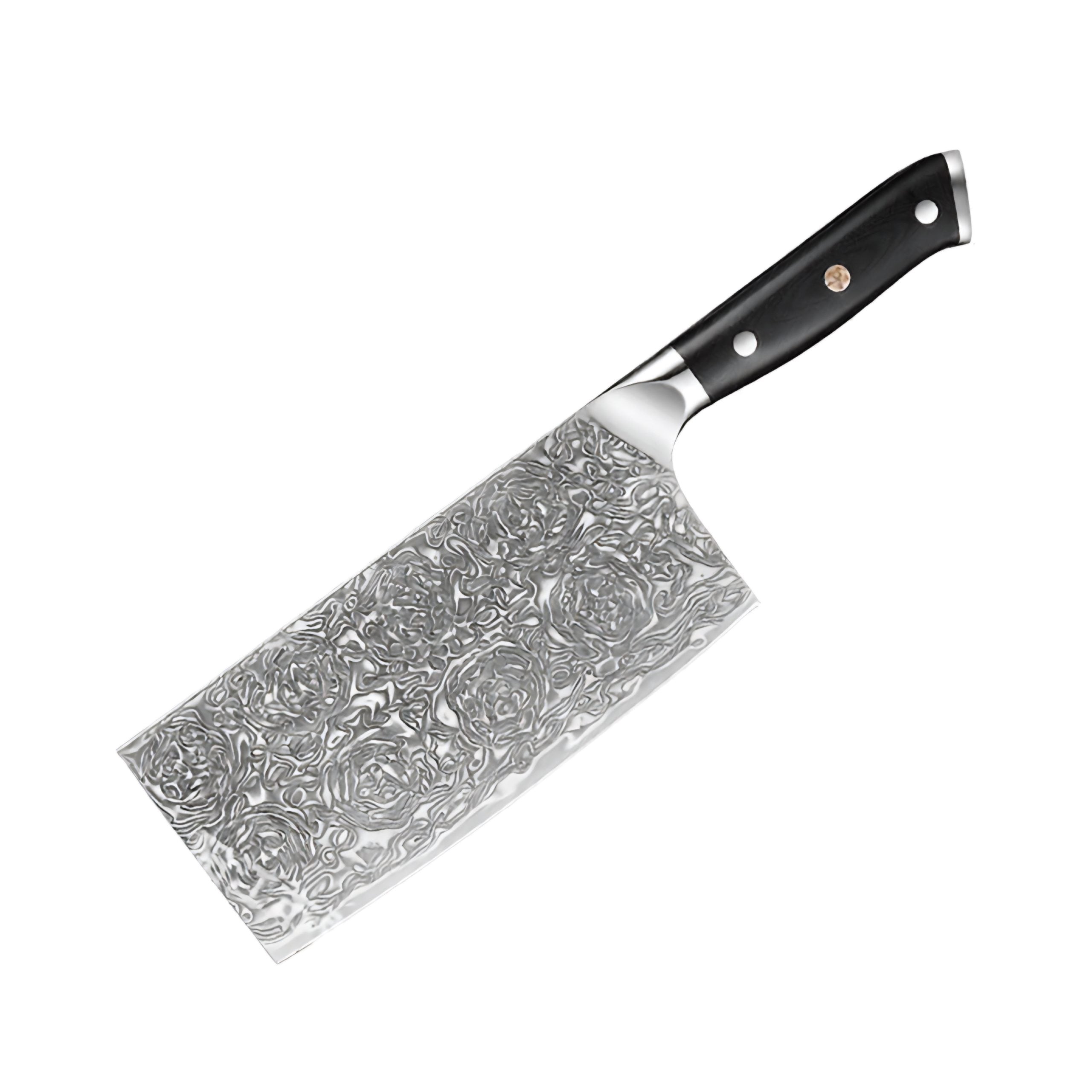 Dao Thái Vuông Damascus Cán Gỗ Đen 皇 (Lõi VG-10 67 lớp) – Sắc Bén Bền Bỉ, Tinh Hoa Trong Từng Đường Rèn - SP006424