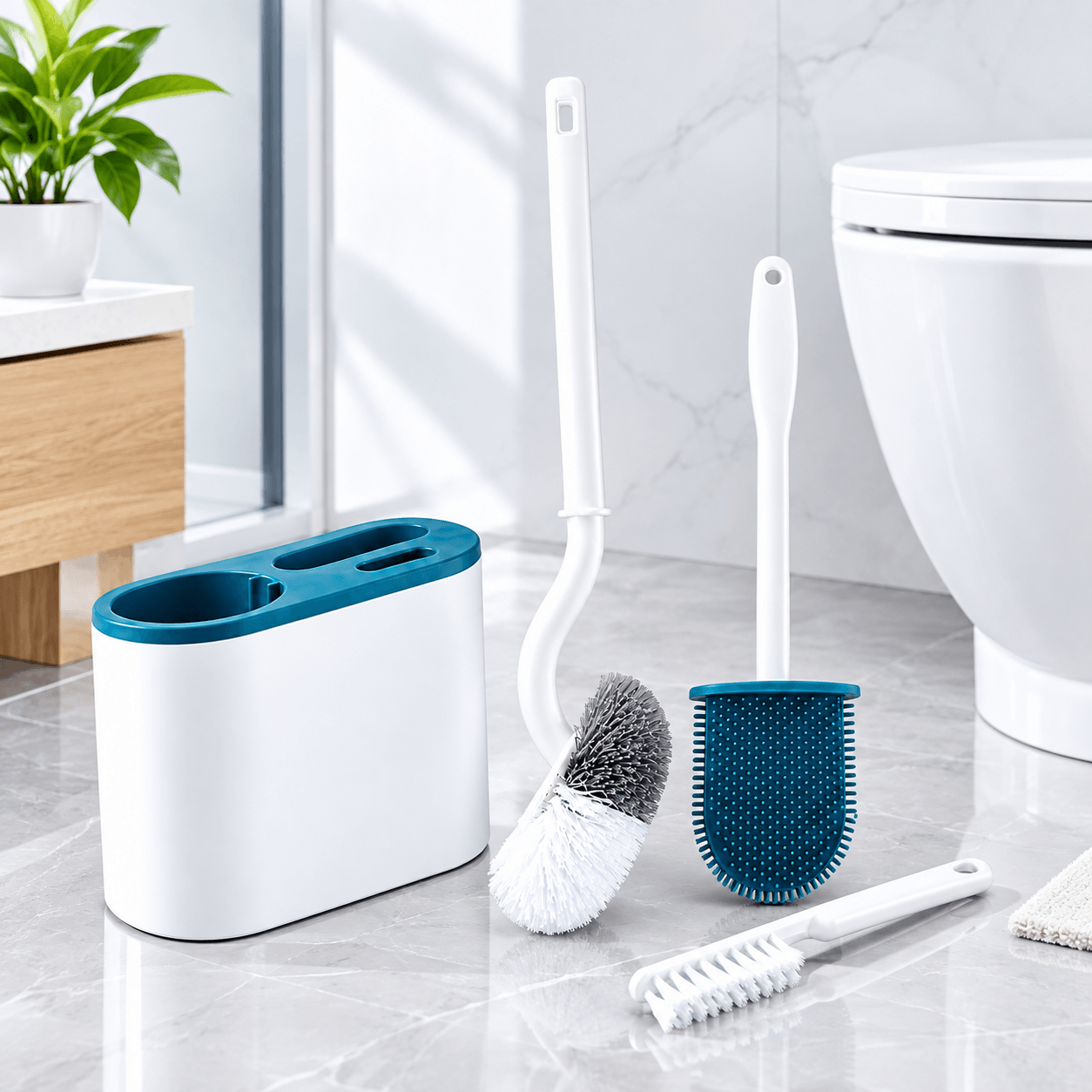 Bộ 3 Bàn Chải Cọ Toilet HAMA Đa Năng, Cọ Vệ Sinh Bồn Cầu, Nhà Tắm Kèm Hộp Đựng Tiện Lợi