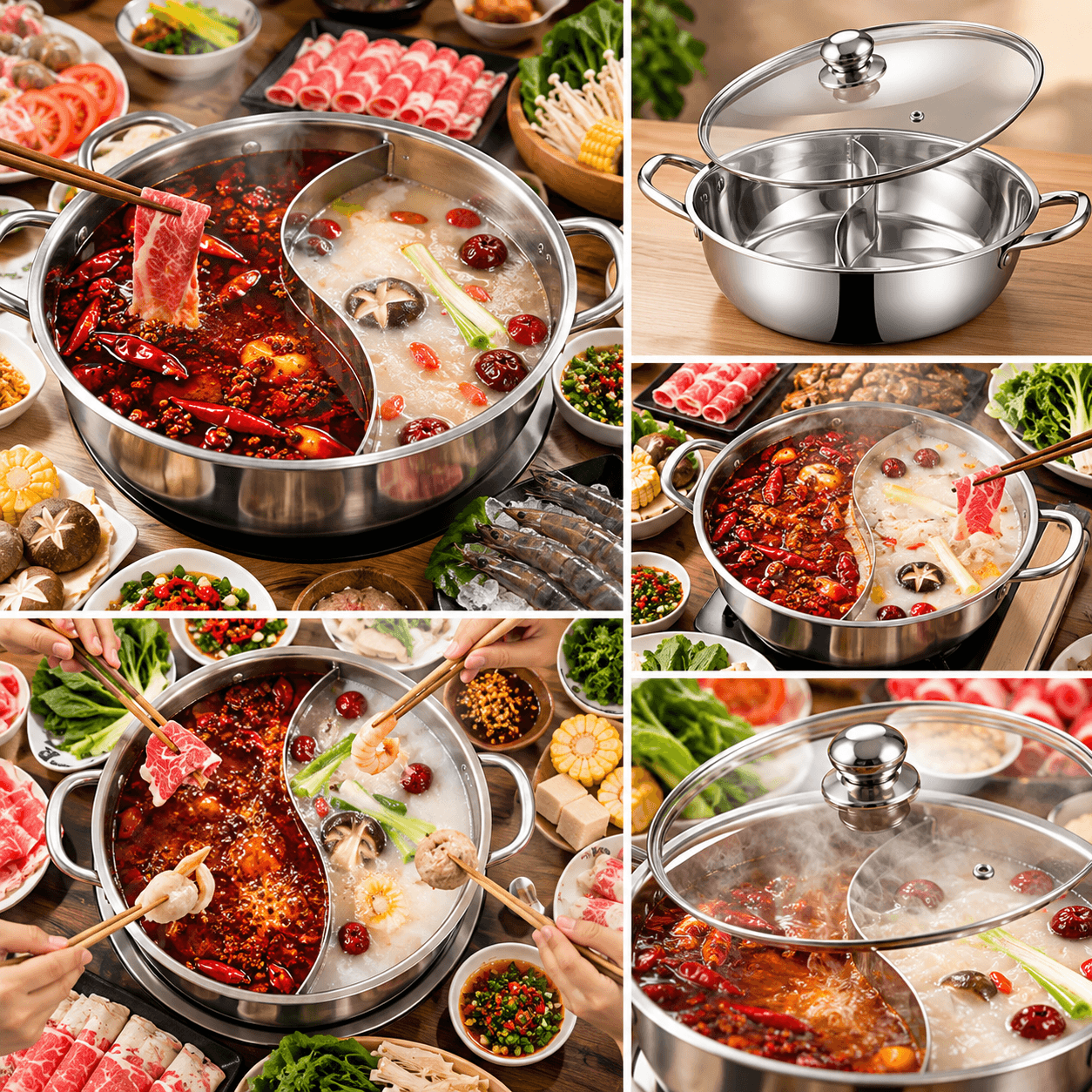 Nồi Lẩu 2 Ngăn 32cm Inox 304 Có Nắp Kính, Nồi Lẩu Uyên Ương 2 Vị Dùng Bếp Từ Bếp Gas
