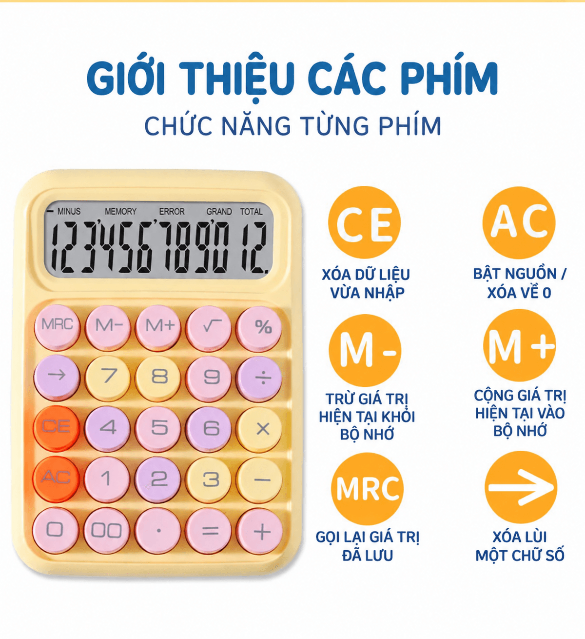 Máy Tính Cầm Tay 12 Chữ Số, Máy Tính Văn Phòng Màn Hình Lớn Bấm Số Tiện Lợi