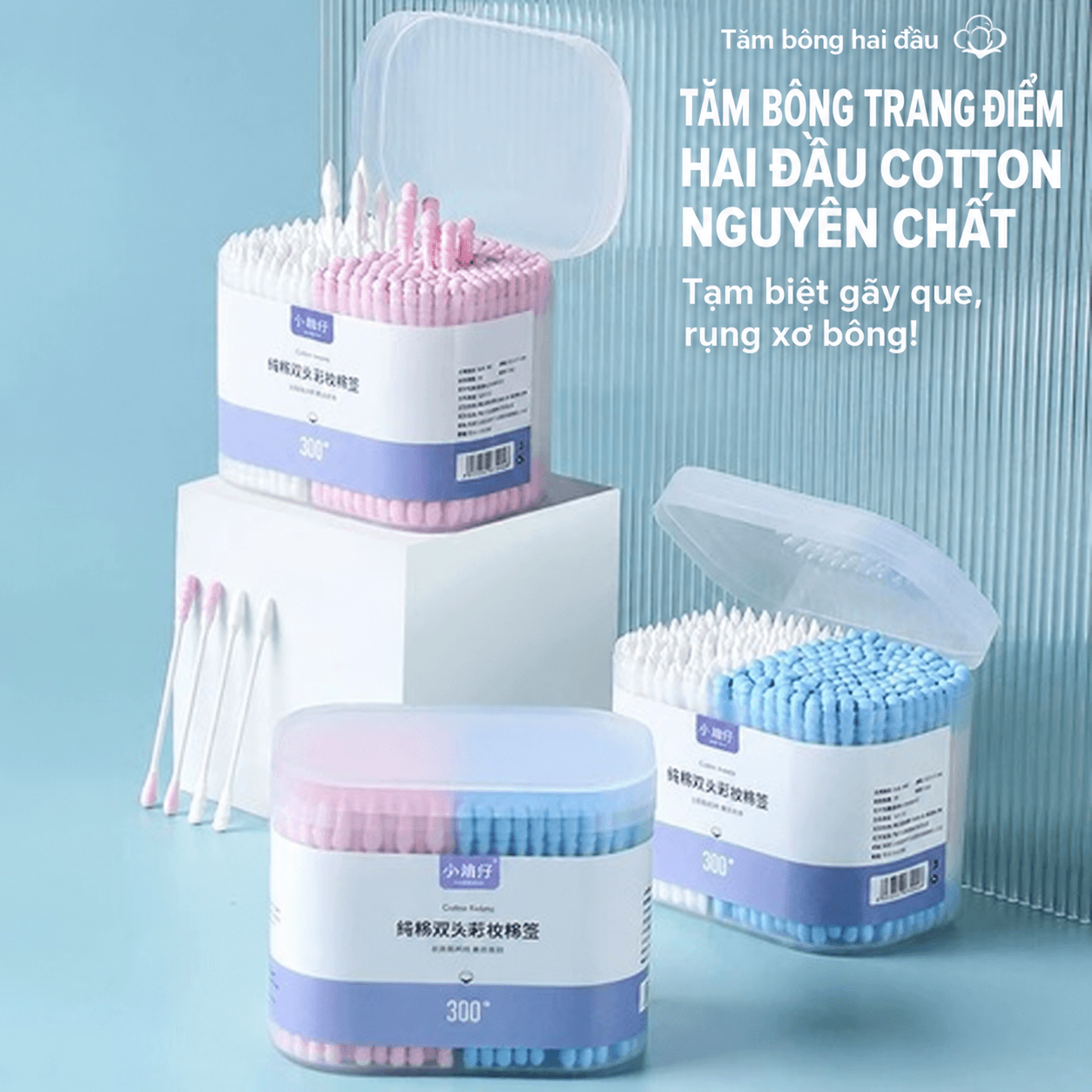 Hộp 200 Tăm Bông 2 Đầu Mềm Mại, Tăm Bông Vệ Sinh Cá Nhân Tiện Lợi