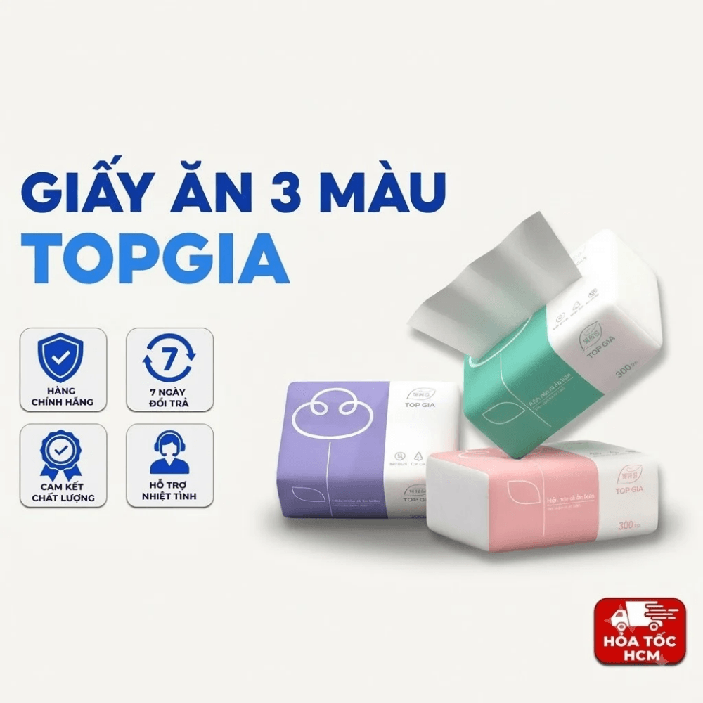 Giấy Ăn 3 Màu TOPGIA, Khăn Giấy Rút Mềm Mịn Thấm Hút Tốt Dùng Cho Gia Đình - 02010102011