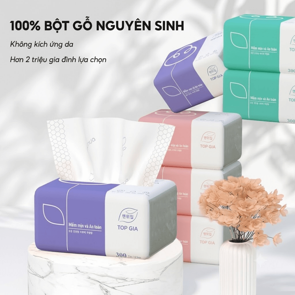 Giấy Ăn 3 Màu TOPGIA, Khăn Giấy Rút Mềm Mịn Thấm Hút Tốt Dùng Cho Gia Đình