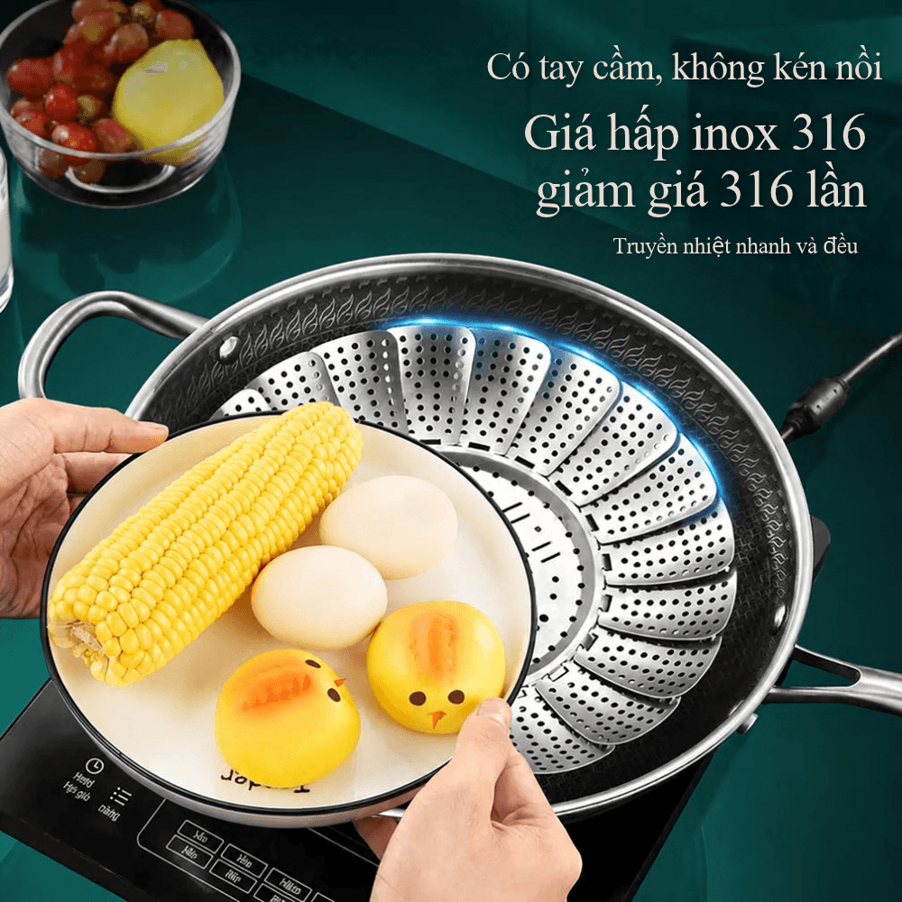 Vỉ Hấp Inox Đa Năng 26cm, Xửng Hấp Thực Phẩm Inox Dùng Hấp Rau Củ Bánh Bao Nhà Bếp