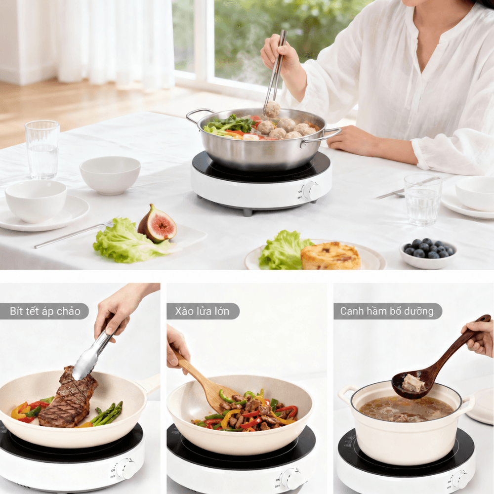 Bếp Từ Đơn GROPA Công Suất Cao – Mặt Kính Cao Cấp, Núm Vặn Điều Chỉnh
