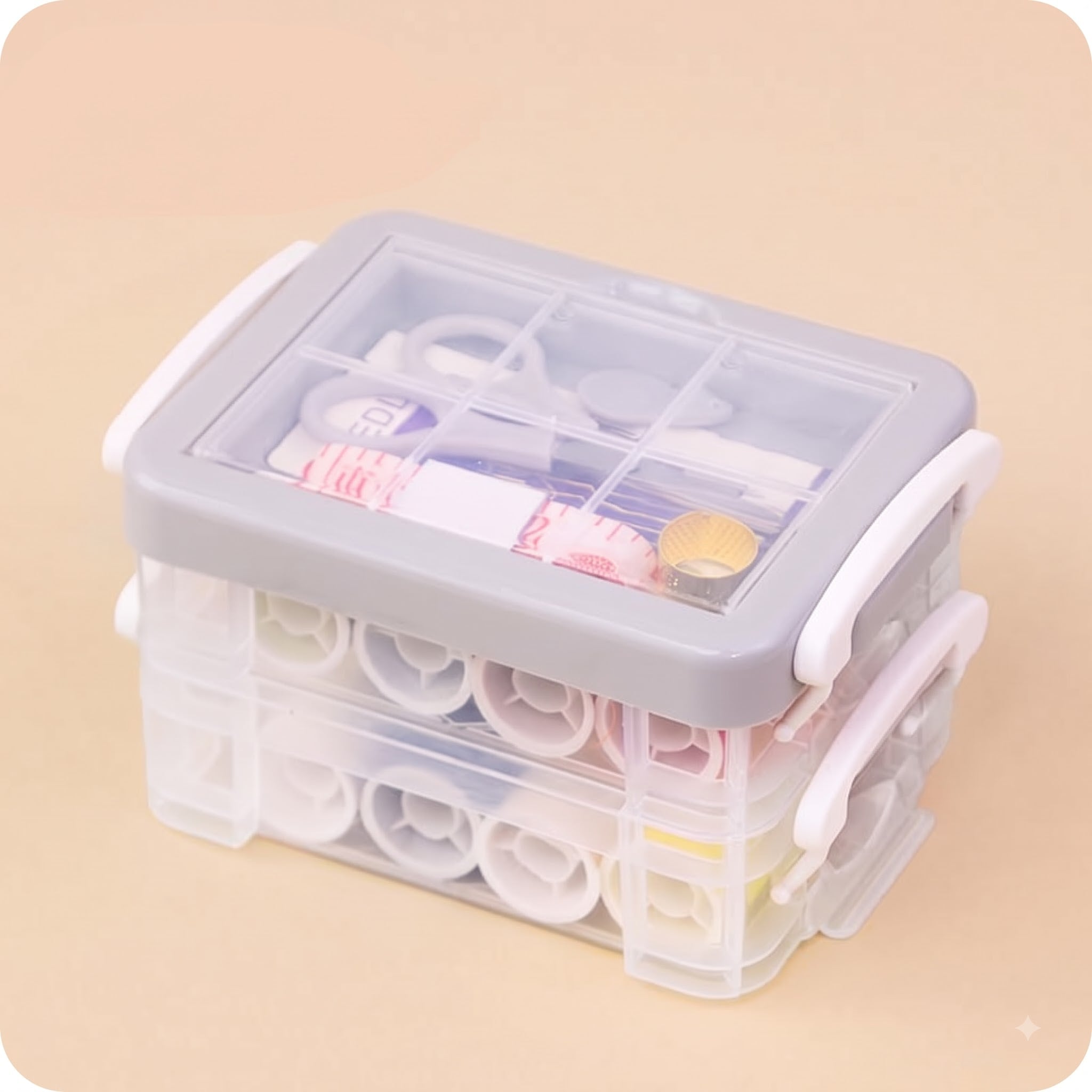Hộp Kim Chỉ 3 Tầng Chữ Nhật, Bộ Dụng Cụ May Vá Gia Đình
