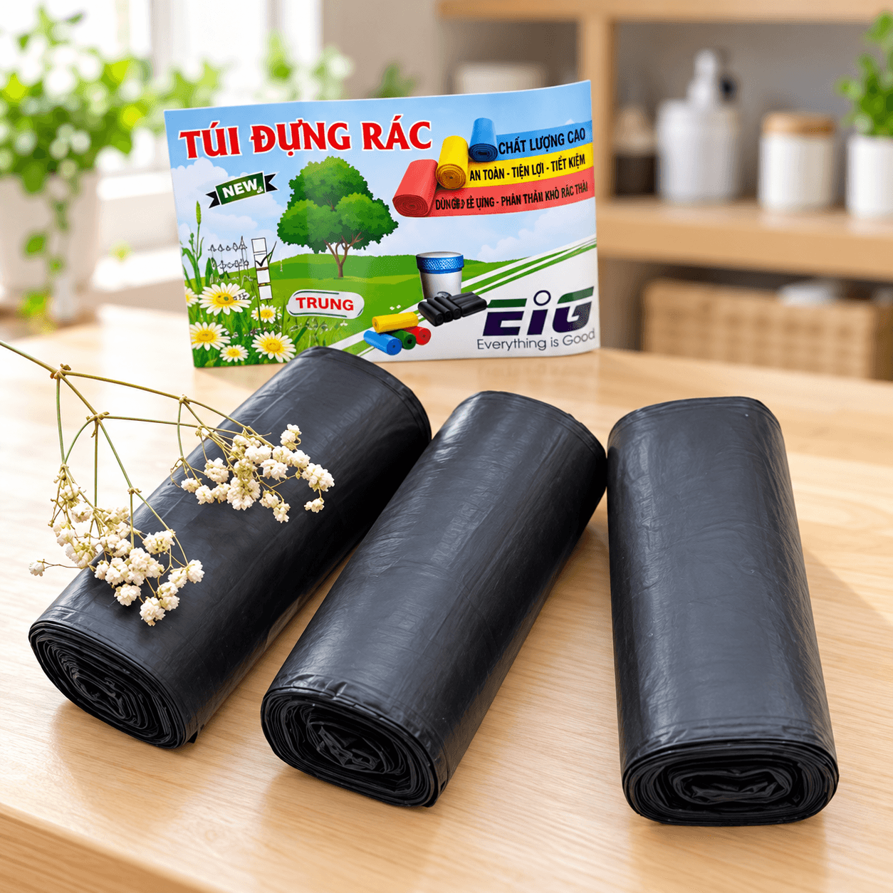Túi Rác Màu Đen Size Trung 1kg, Túi Đựng Rác Gia Đình Tiện Lợi