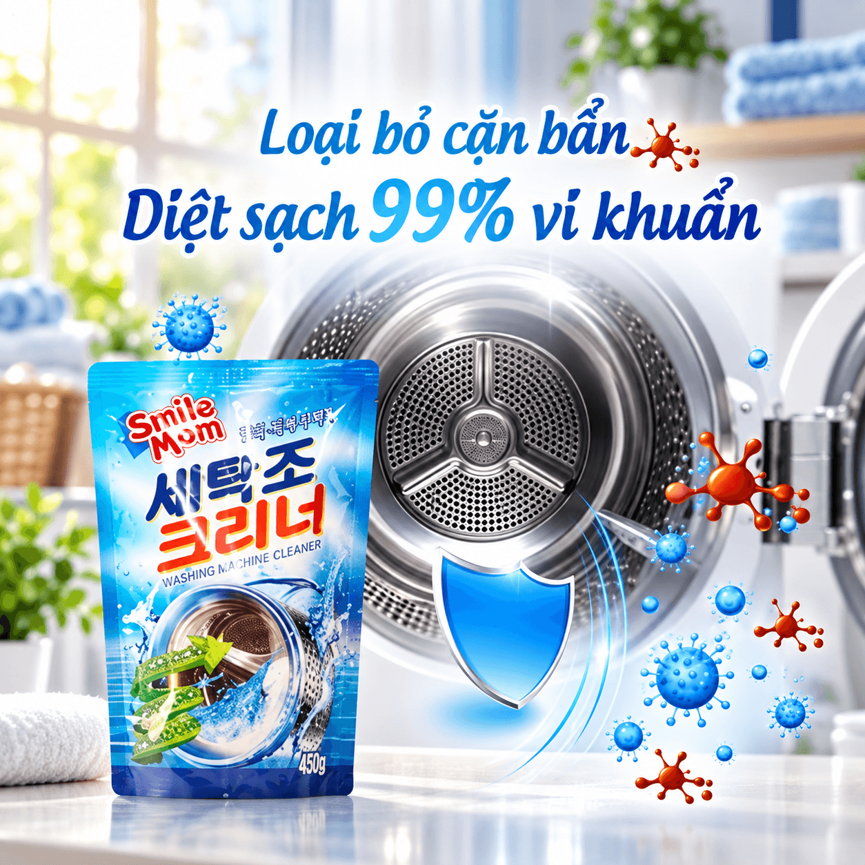 Gói Bột Tẩy Lồng Giặt SMILE MOM 450g, Bột Vệ Sinh Máy Giặt Làm Sạch Lồng Giặt