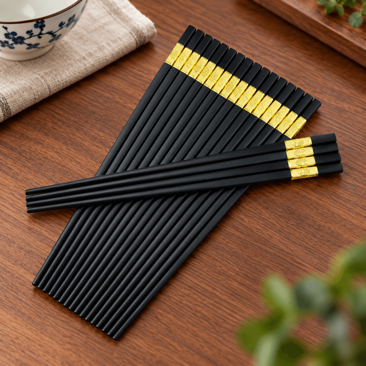 Bộ 10 Đôi Đũa Mạ Vàng 27cm, Đũa Ăn Gia Đình Sang Trọng