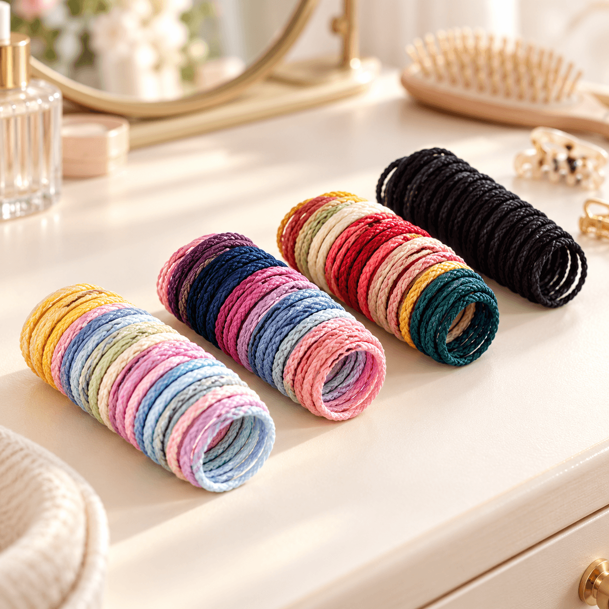 Set 100 Dây Thun Buộc Tóc Hàn Quốc, Dây Cột Tóc Co Giãn Tiện Lợi