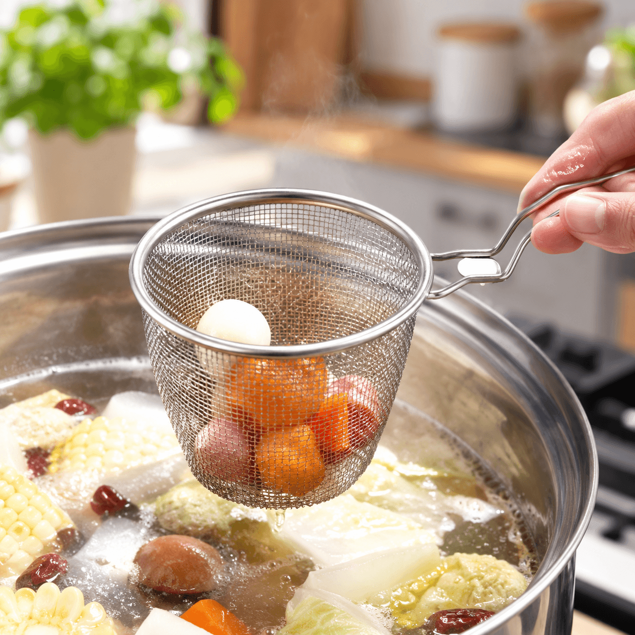 Giỏ Lưới Nhúng Lẩu Inox, Rổ Nhúng Thực Phẩm Nhà Bếp Tiện Lợi