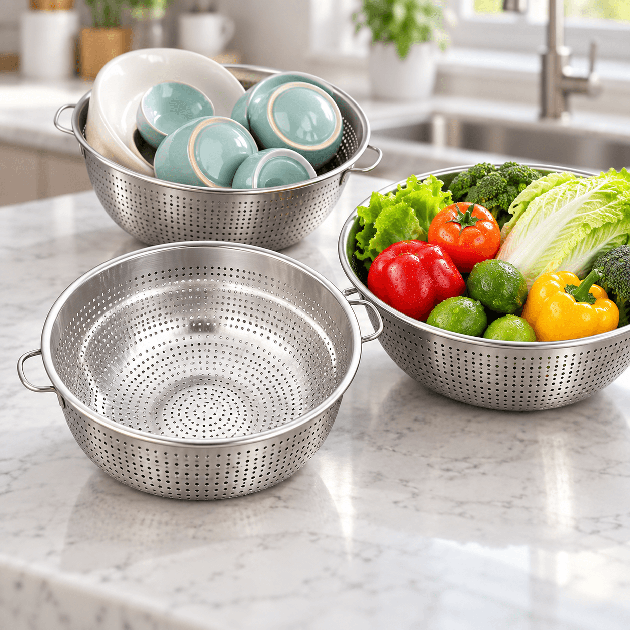 Rổ Vo Gạo Tròn 25cm Có Móc Treo, Rổ Rửa Gạo Rau Củ Tiện Lợi