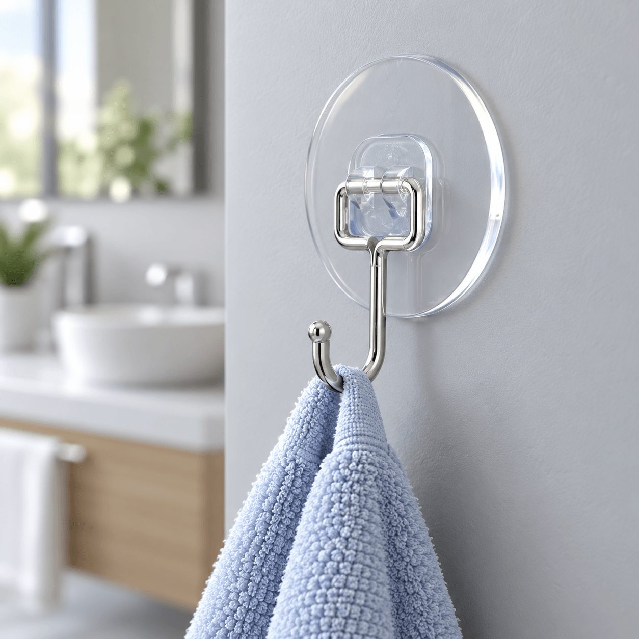Vỉ 2 Móc Tròn Bạc Dán Tường, Móc Treo Đồ Không Khoan Tường