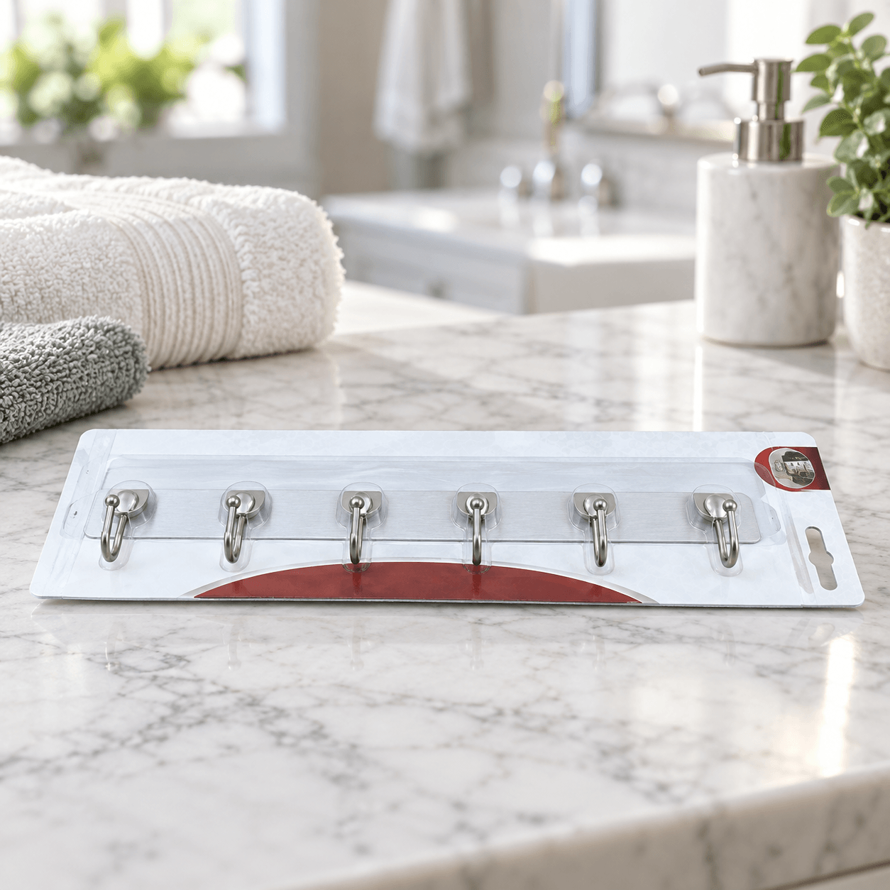 Thanh 6 Móc Inox Dán Tường Cao Cấp, Móc Treo Đồ Nhà Bếp Nhà Tắm