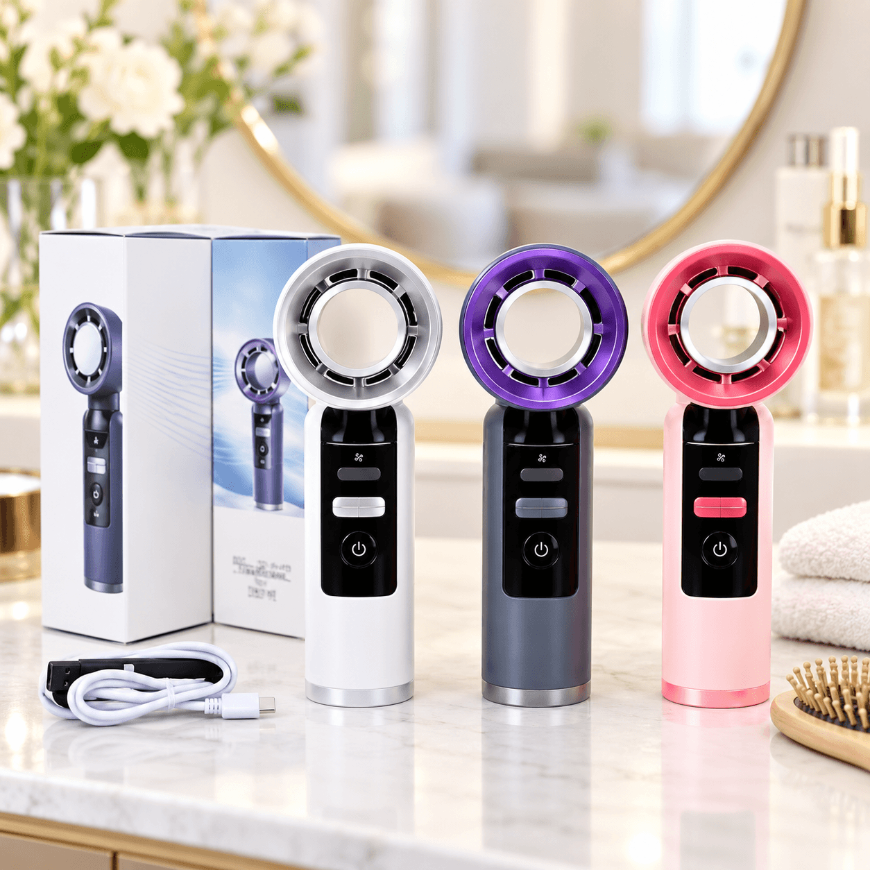 Quạt Tích Điện Cầm Tay 801 Có Sò Lạnh, Quạt Mini Làm Lạnh Cầm Tay