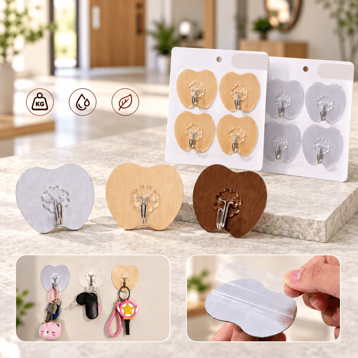 Vỉ 4 Móc Dán Tường Hình Táo, Móc Treo Đồ Tiện Ích Gia Đình