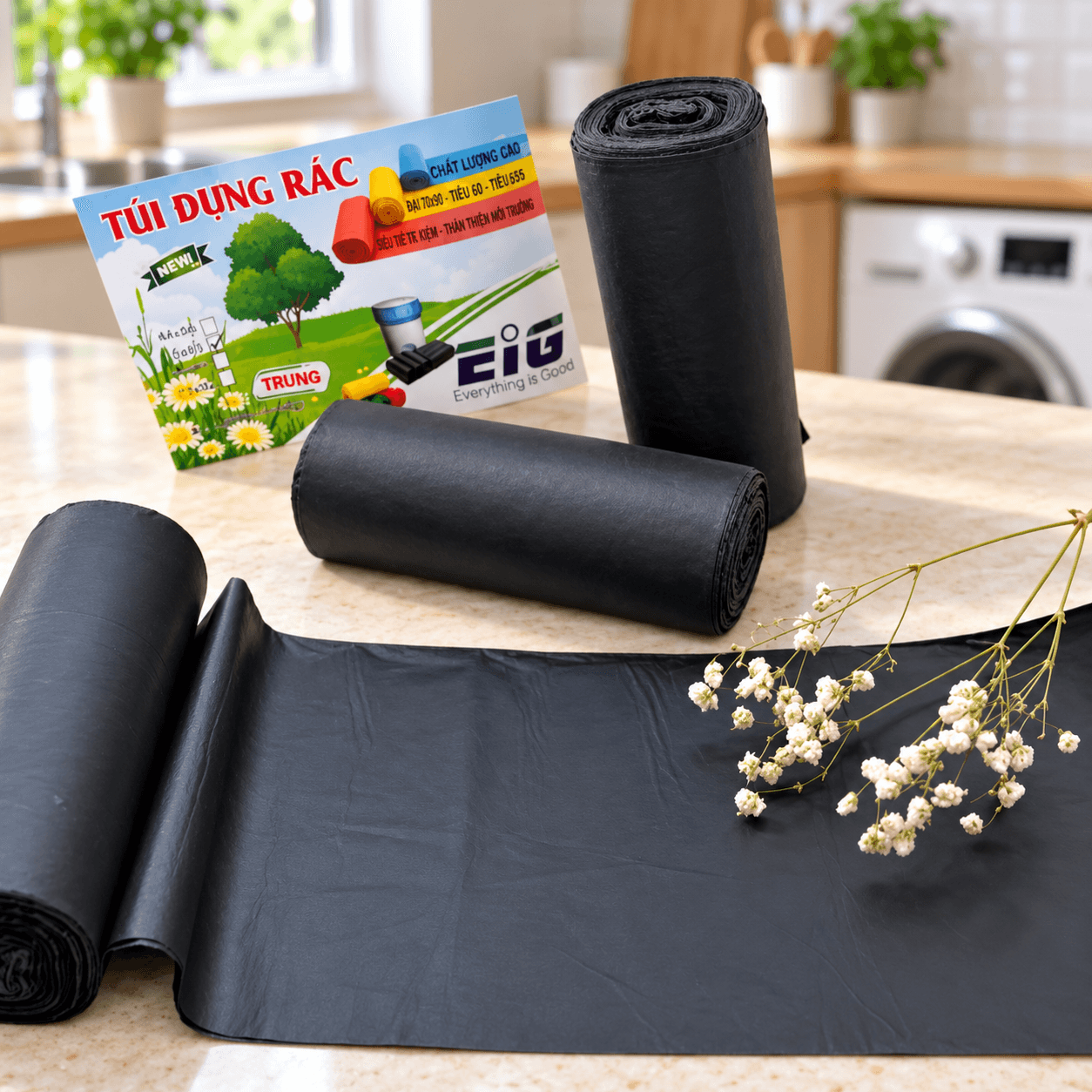 Túi Rác Màu Đen Size Trung 1kg, Túi Đựng Rác Gia Đình Tiện Lợi