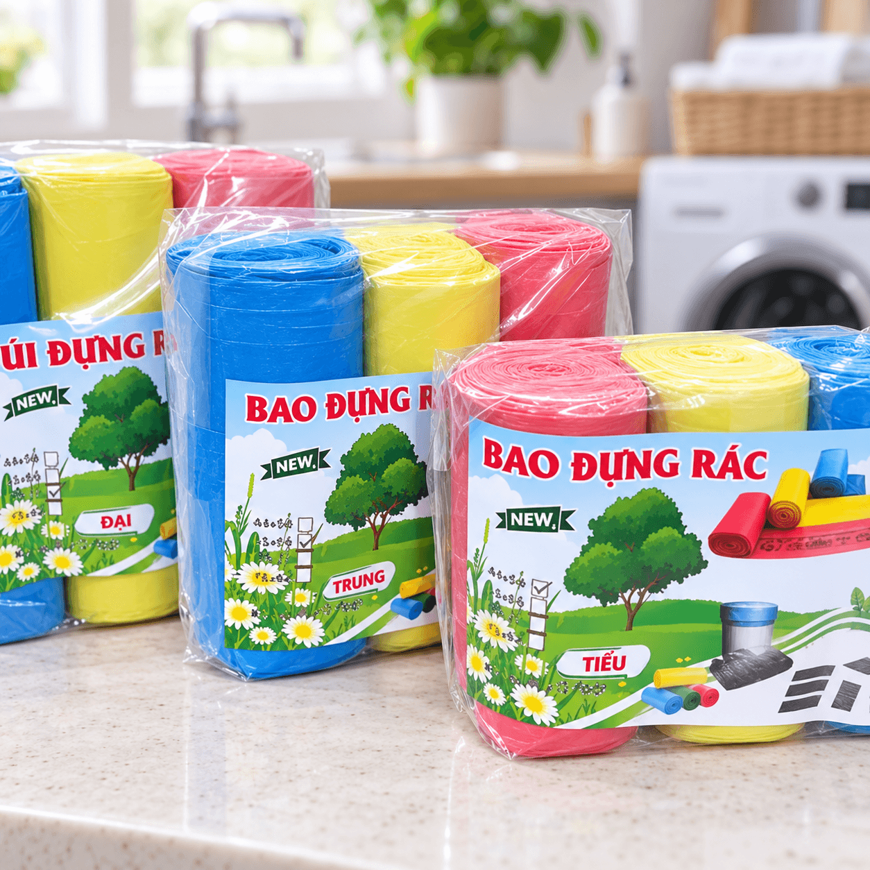 Túi Rác 3 Màu Size Trung 1kg, Túi Đựng Rác Gia Đình Đa Năng