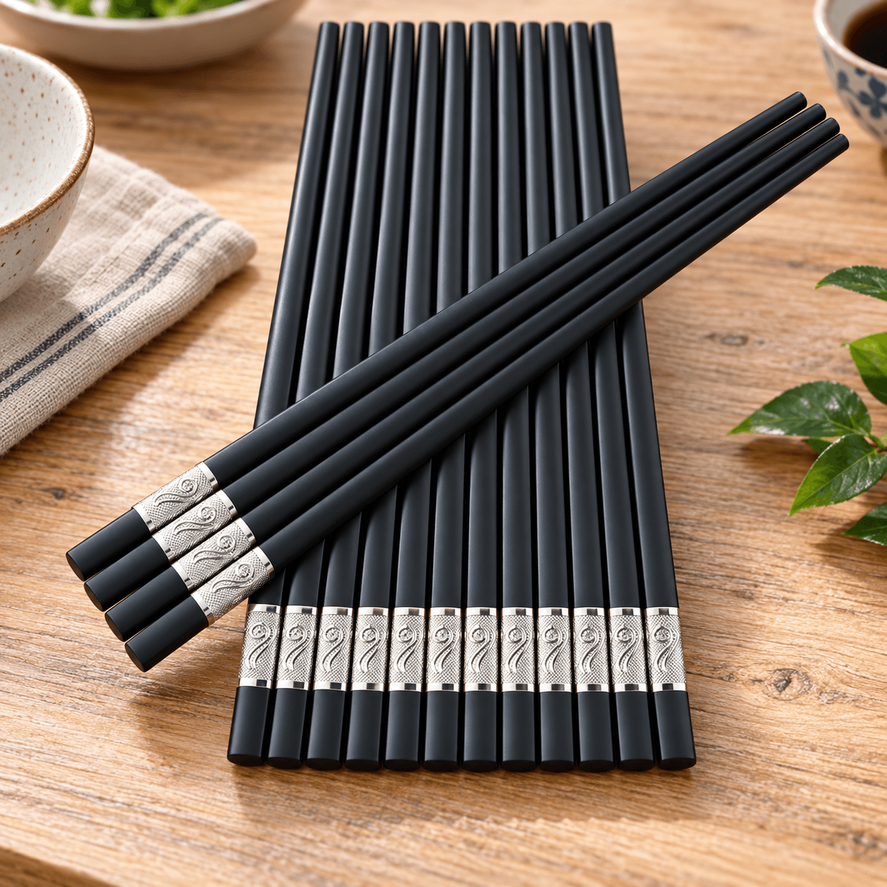 Bộ 10 Đôi Đũa Mạ Vàng 27cm, Đũa Ăn Gia Đình Sang Trọng