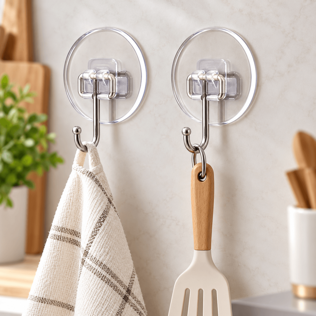 Vỉ 2 Móc Tròn Bạc Dán Tường, Móc Treo Đồ Không Khoan Tường