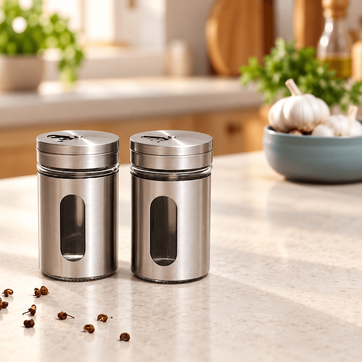 Lọ Đựng Tiêu Thủy Tinh Bọc Inox, Hũ Đựng Gia Vị Nhà Bếp
