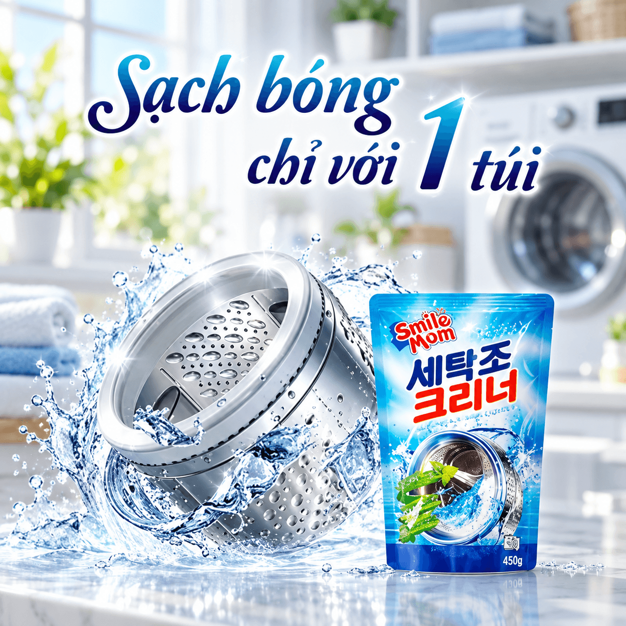 Gói Bột Tẩy Lồng Giặt SMILE MOM 450g, Bột Vệ Sinh Máy Giặt Làm Sạch Lồng Giặt