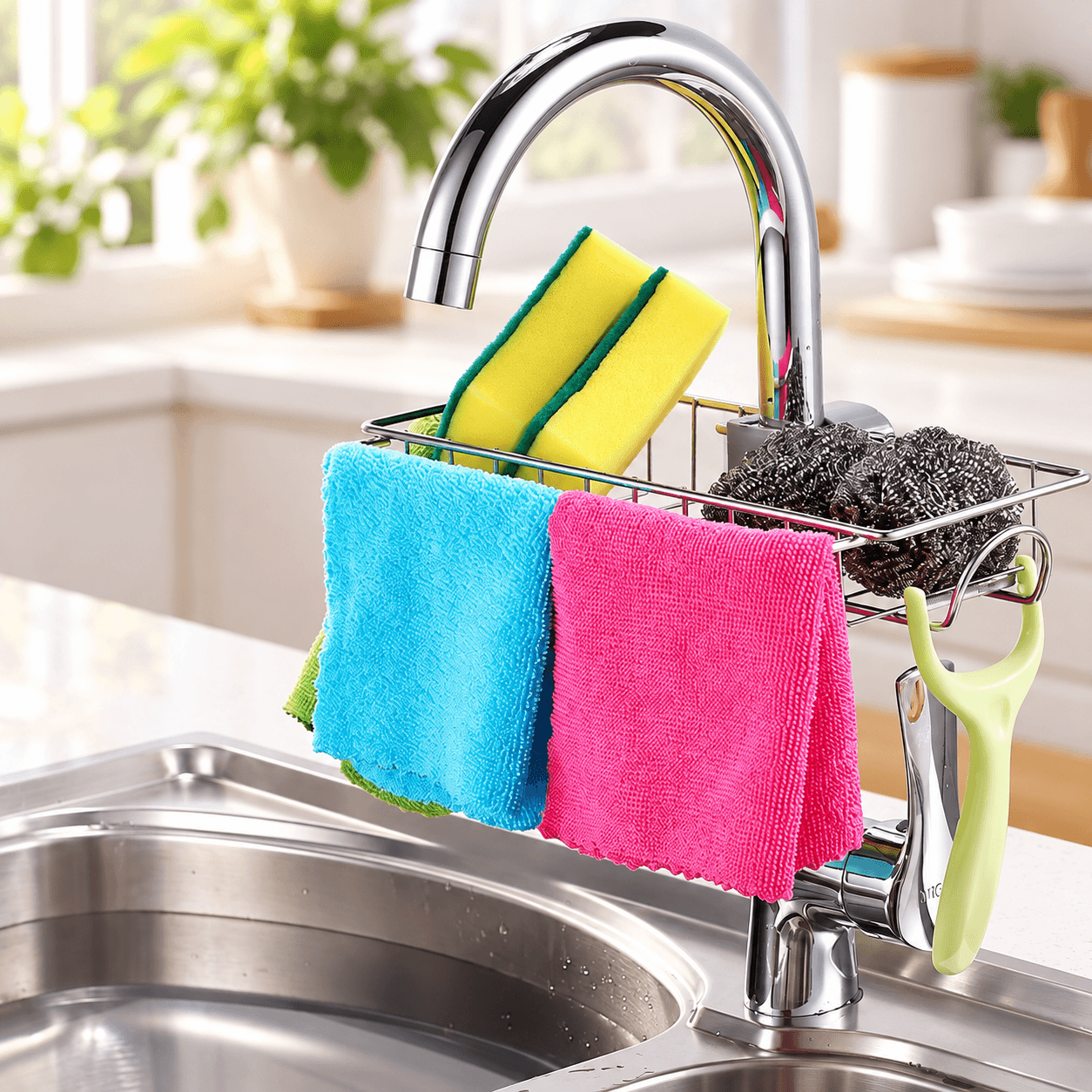 Rổ Treo Vòi Nước Inox RTVN, Rổ Đựng Đồ Bồn Rửa Chén Tiện Lợi
