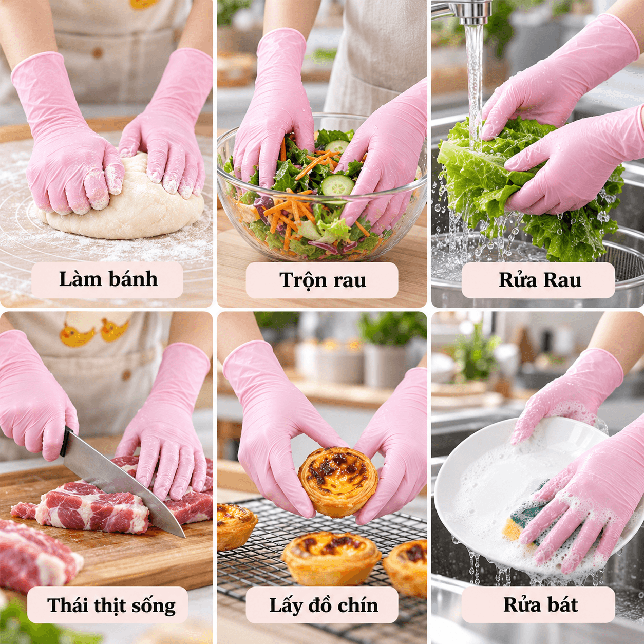 Găng Tay Cao Su Màu Hồng 30 Cái Size L, Găng Tay Gia Dụng