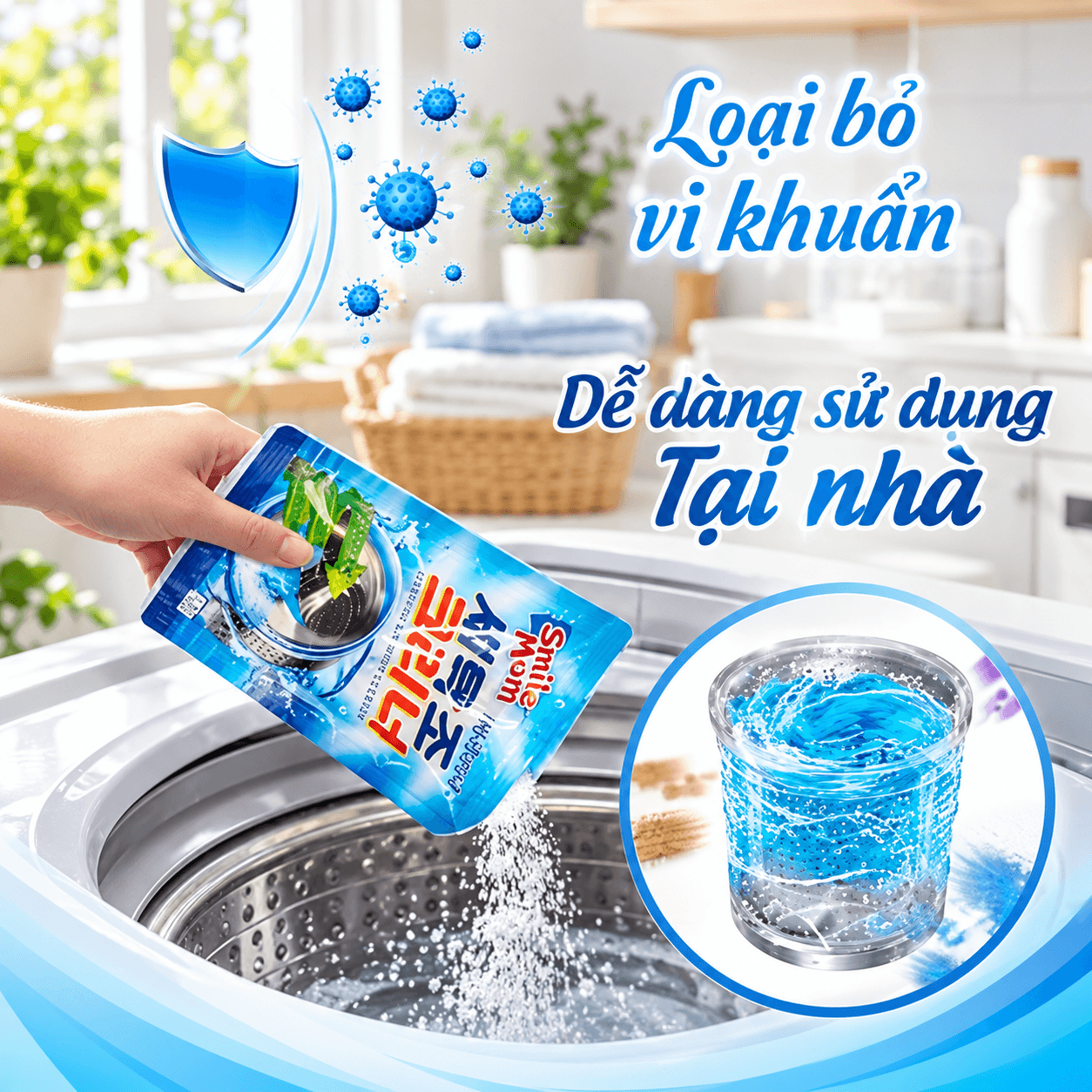 Gói Bột Tẩy Lồng Giặt SMILE MOM 450g, Bột Vệ Sinh Máy Giặt Làm Sạch Lồng Giặt
