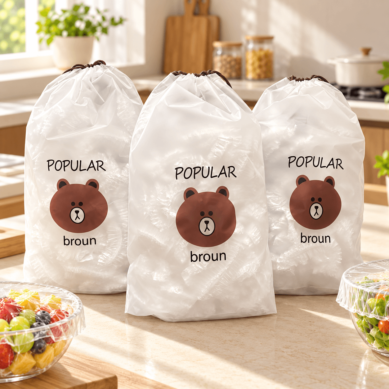 Set 100 Túi Màng Bọc Thực Phẩm Hình Gấu POPPULAR, Túi Bảo Quản Thực Phẩm Tiện Lợi