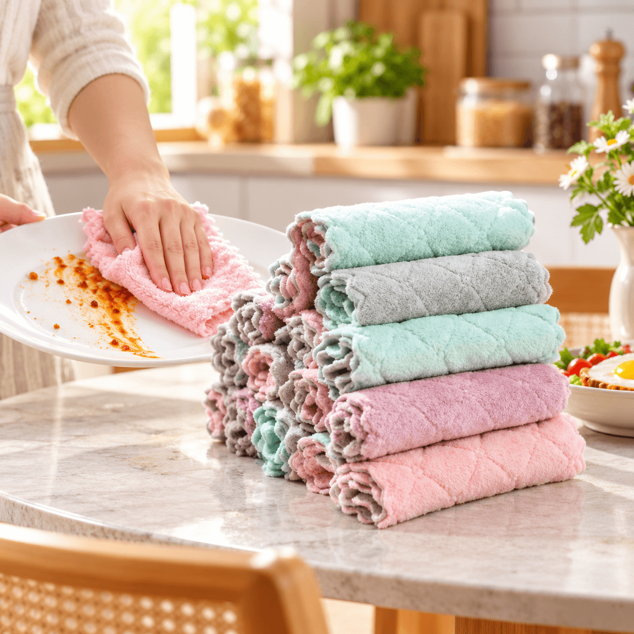 Khăn Rửa Chén Đa Năng, Khăn Lau Bếp Làm Sạch Tiện Lợi