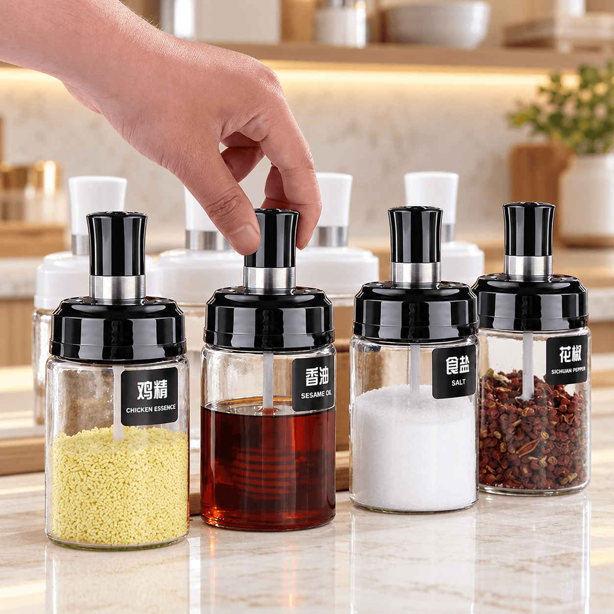 Lọ Đựng Gia Vị Kèm Muỗng, Hũ Gia Vị Nhà Bếp Tiện Lợi
