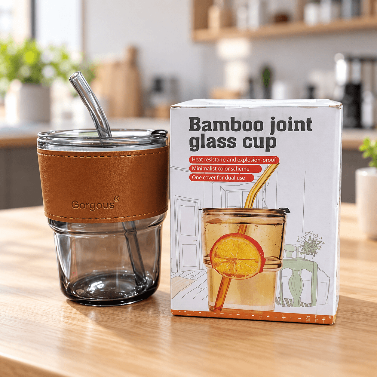 Ly Thủy Tinh Bọc Bao Da, Cốc Uống Nước Có Bao Bảo Vệ Tiện Lợi