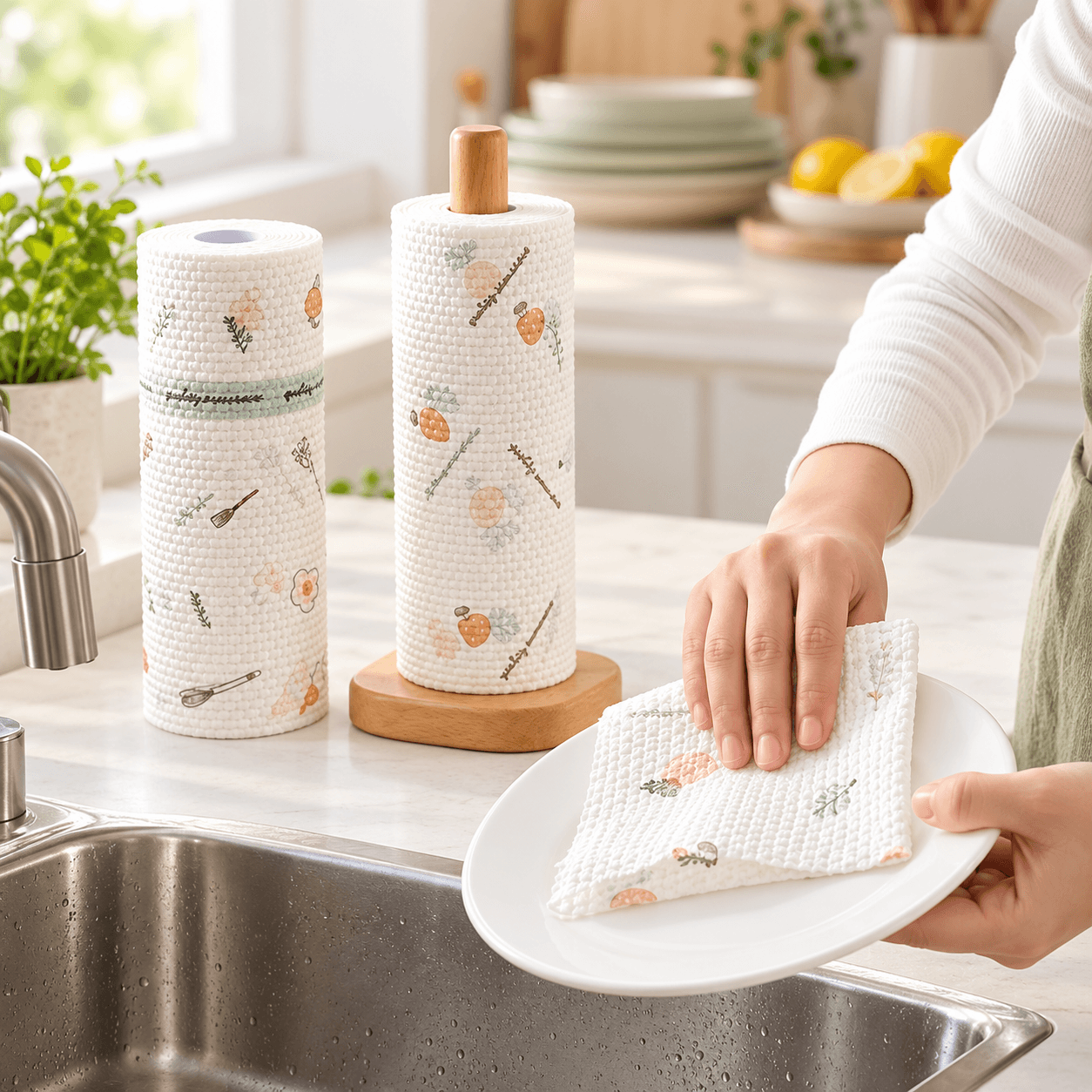 Cuộn Giấy Lau Bếp Đa Năng 20cm 40 Tờ, Giấy Lau Dầu Mỡ Nhà Bếp