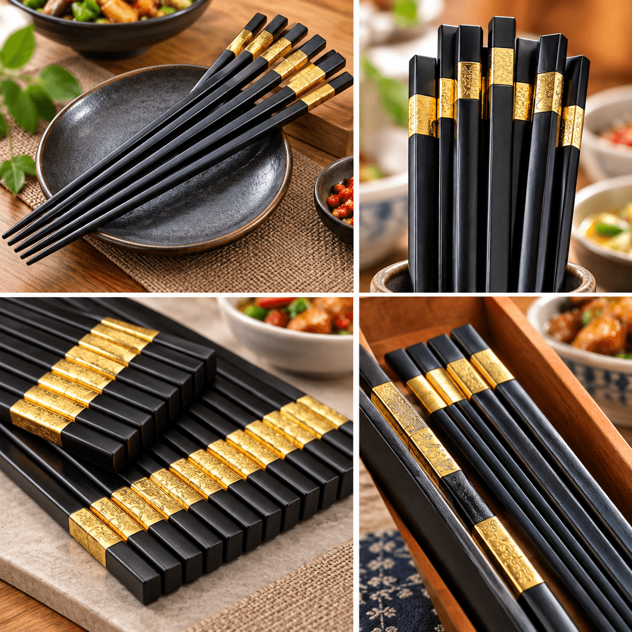 Bộ 10 Đôi Đũa Mạ Vàng 27cm, Đũa Ăn Gia Đình Sang Trọng