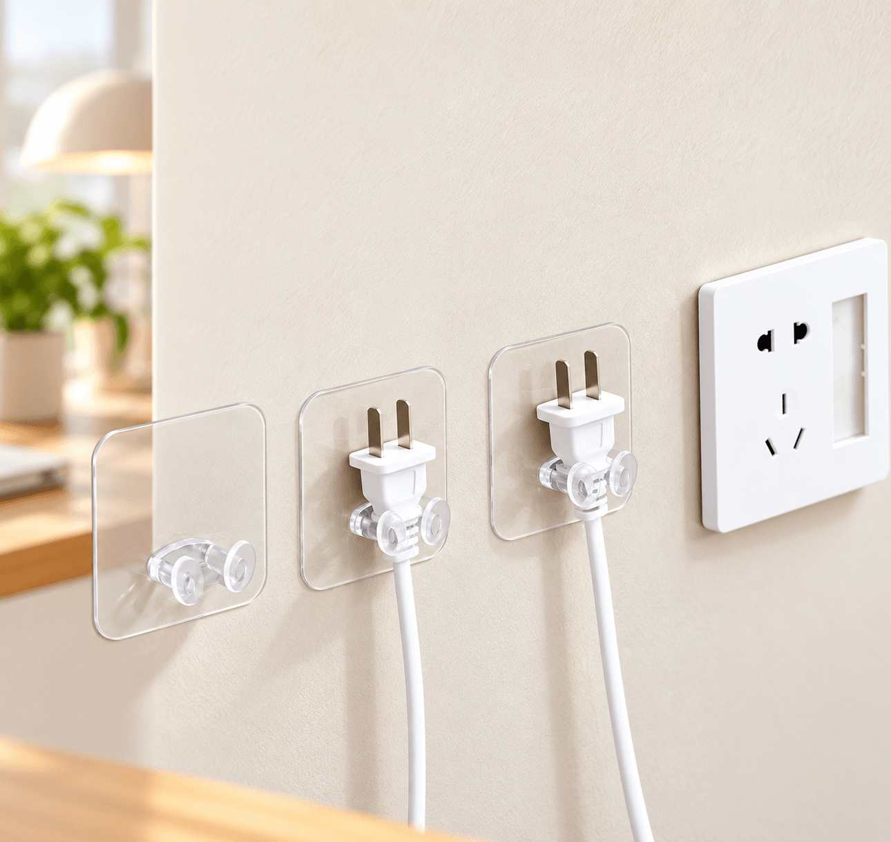 Miếng Dán Treo Đầu Dây Điện Trong Suốt, Móc Cố Định Dây Điện Tiện Lợi