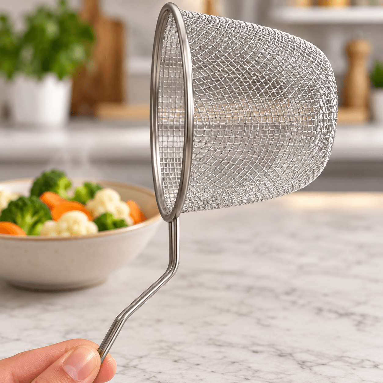 Giỏ Lưới Nhúng Lẩu Inox, Rổ Nhúng Thực Phẩm Nhà Bếp Tiện Lợi