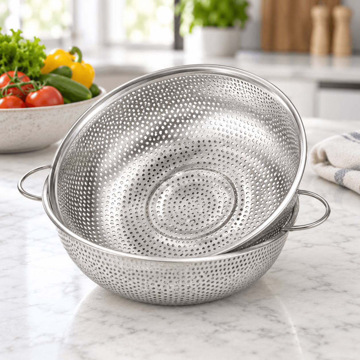 Rổ Vo Gạo Tròn 25cm Có Móc Treo, Rổ Rửa Gạo Rau Củ Tiện Lợi