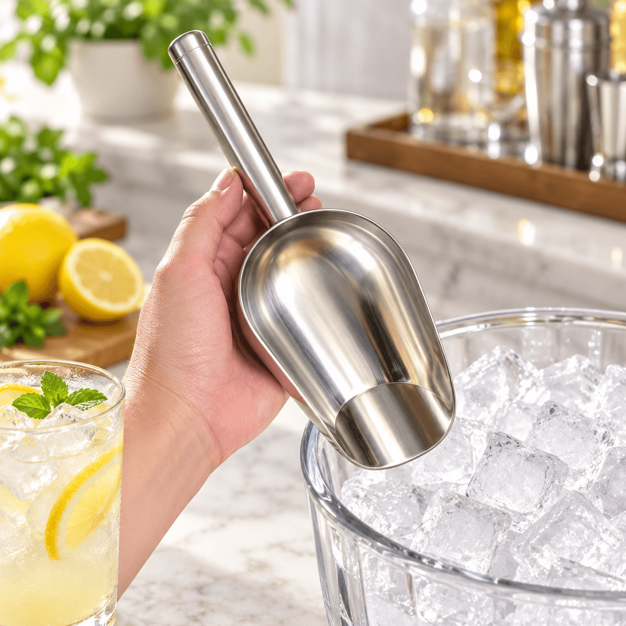 Xẻng Xúc Đá Inox 24cm, Loại 1, Muỗng Xúc Đá Thực Phẩm Đa Năng