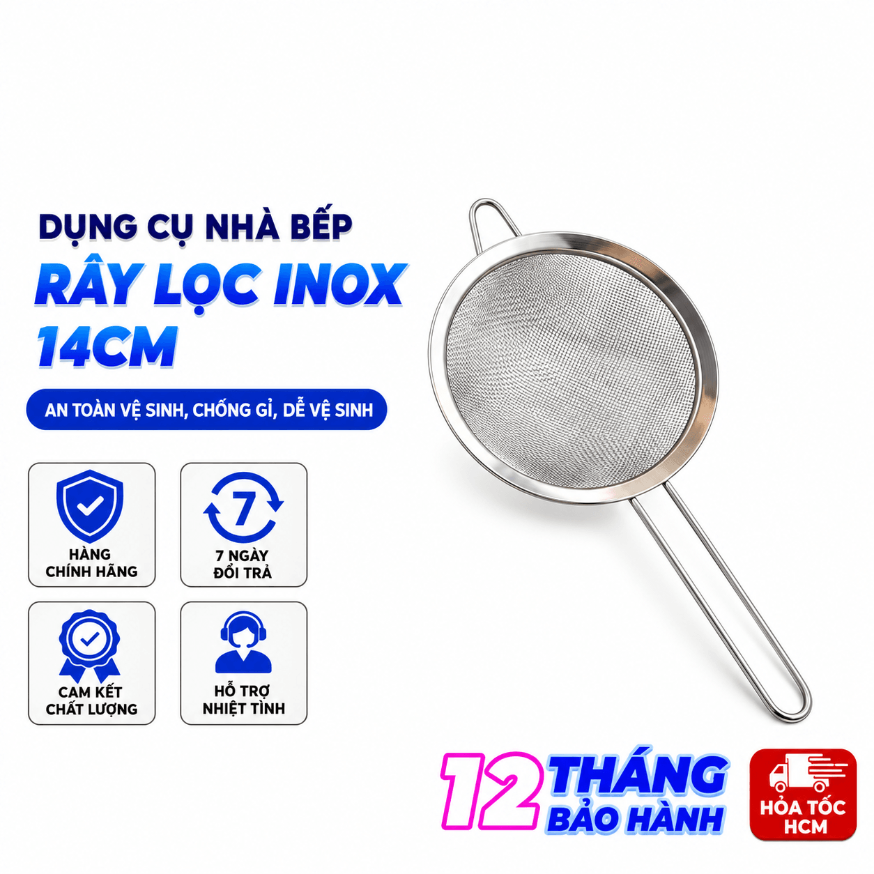 Rây Lọc Inox 14cm, Rây Lọc Thực Phẩm Nhà Bếp Đa Năng