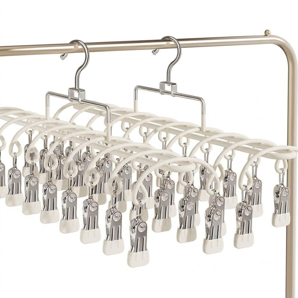 Móc Vòm Inox 20 Kẹp Dáng Dài, Móc Phơi Quần Áo Tất Đồ Lót Đa Năng