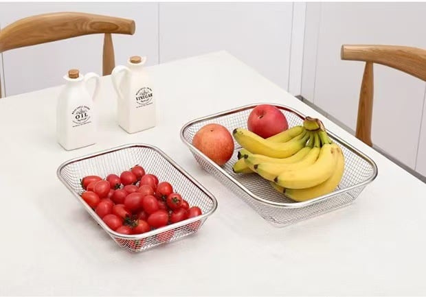Rổ Lưới Inox Chữ Nhật 37cm, Rổ Đựng Rửa Rau Củ Đa Năng