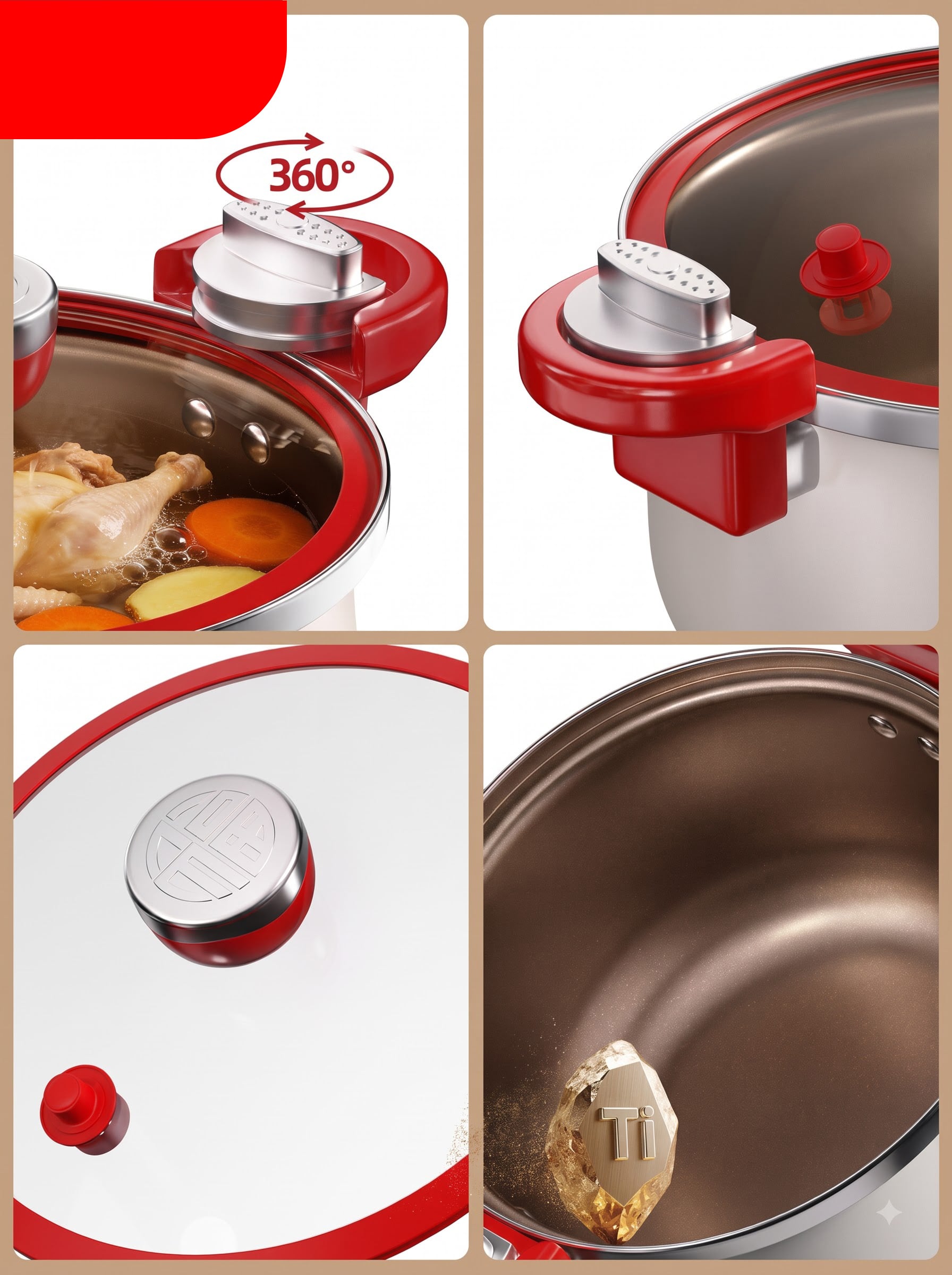 Nồi Áp Suất Chef Han Titanium Crystal Cao Cấp, Nồi Hầm Đa Năng Nấu Nhanh Tiện Lợi