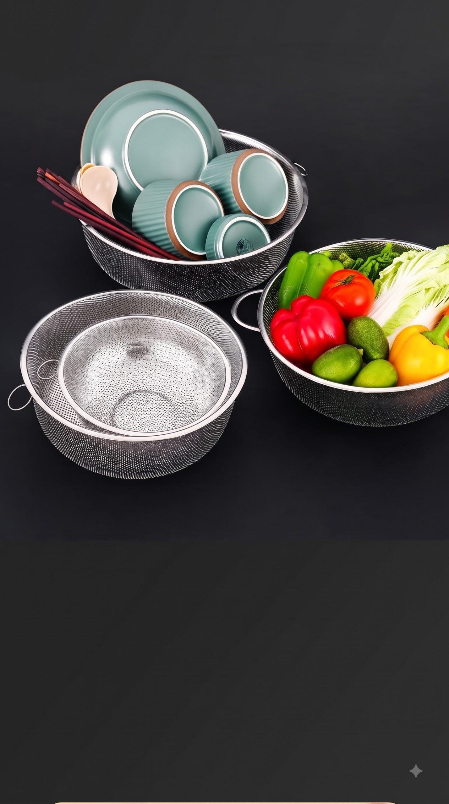 Rổ Vo Gạo Tròn 25cm Có Móc Treo, Rổ Rửa Gạo Rau Củ Tiện Lợi