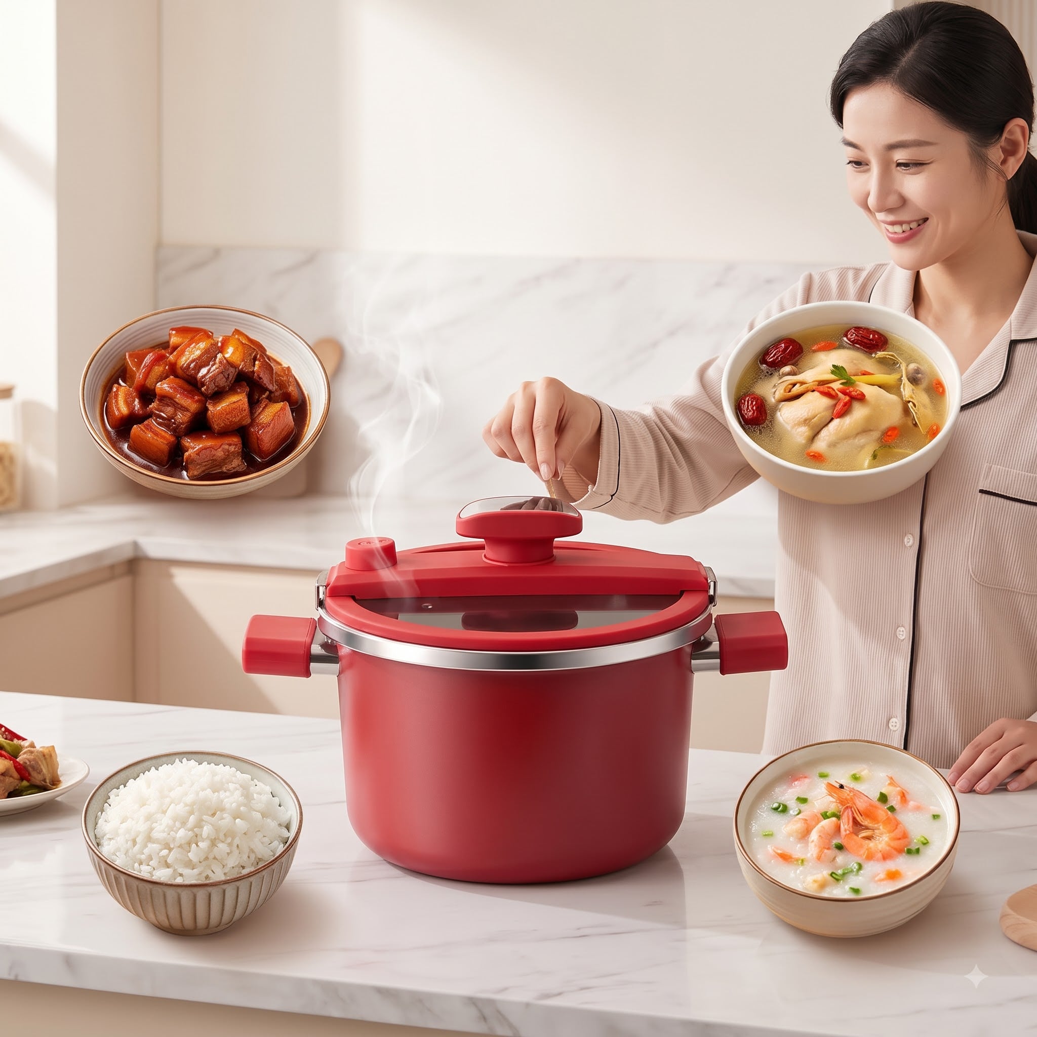 Nồi Áp Suất Chef Han Titanium Crystal Cao Cấp, Nồi Hầm Đa Năng Nấu Nhanh Tiện Lợi