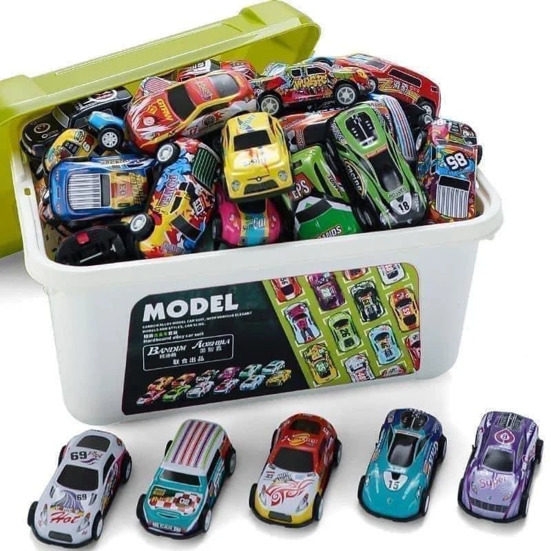 Set 30 Xe Ô Tô Đồ Chơi Bằng Nhựa Chạy Đà, Bộ Xe Mô Hình Mini Nhiều Mẫu Kèm Hộp Đựng Cho Bé