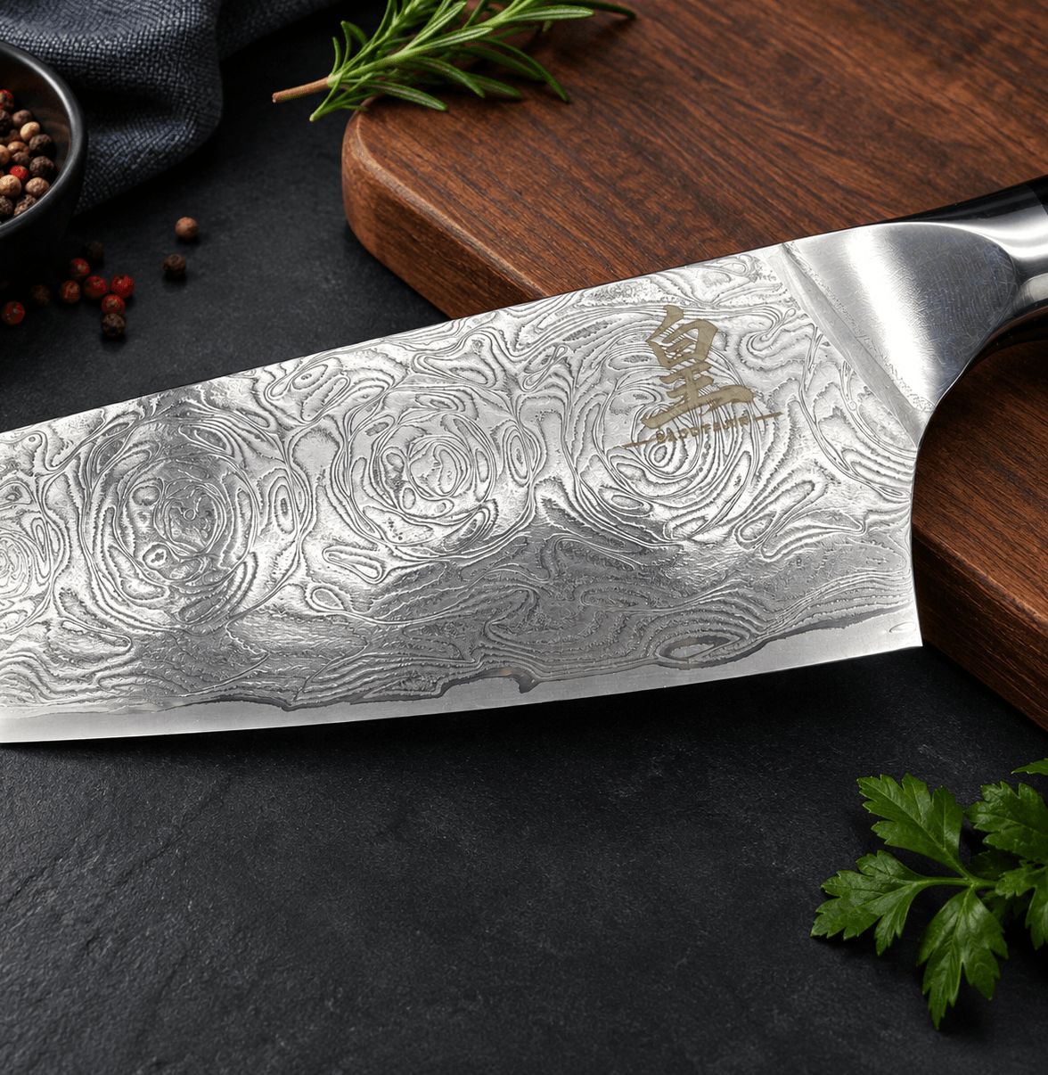 Dao Damascus Cán Gỗ Đen 皇 (Lõi VG-10 67 Lớp) – Sắc Bén Bền Bỉ, Tinh Hoa Trong Từng Đường Rèn