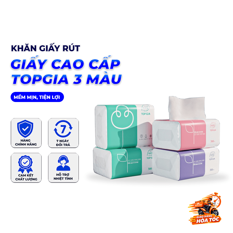 Giấy Ăn 3 Màu TOPGIA, Khăn Giấy Rút Mềm Mịn Thấm Hút Tốt Dùng Cho Gia Đình