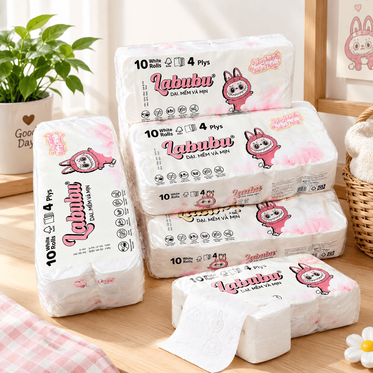 Giấy Vệ Sinh Labubu Bịch 10 Cuộn 1KG Siêu Tiết Kiệm, Giấy Cuộn Lớn Dùng Lâu, Mềm Mịn, An Toàn Tiện Dụng