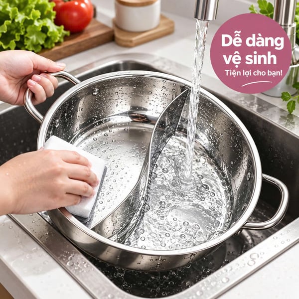 Nồi Lẩu 2 Ngăn 32cm Inox 304 Có Nắp Kính, Nồi Lẩu Uyên Ương 2 Vị Dùng Bếp Từ Bếp Gas